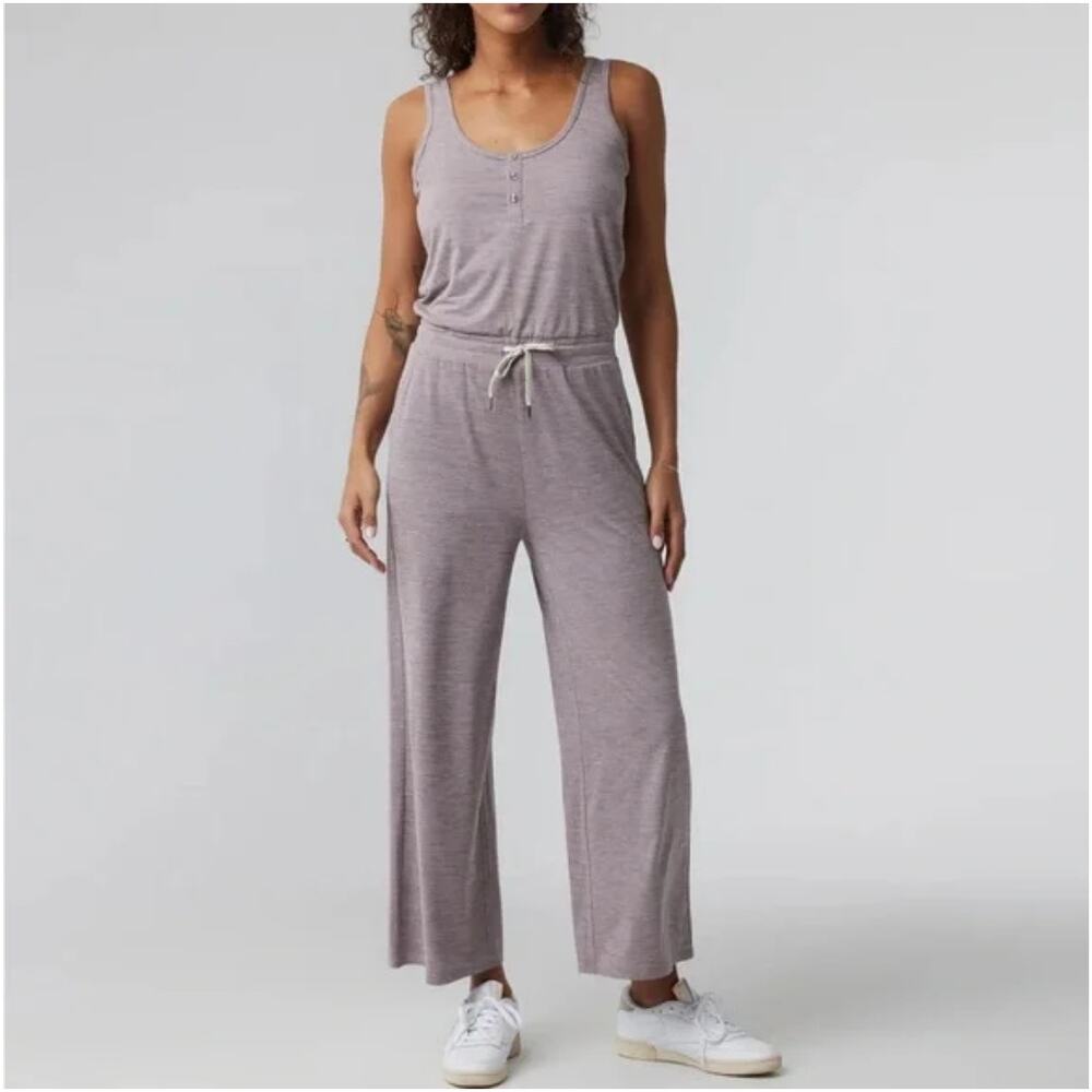 NWT Vuori Falls Jumpsuit Rosemary Heather Henley Relaxed Wide Leg Lounge Size S